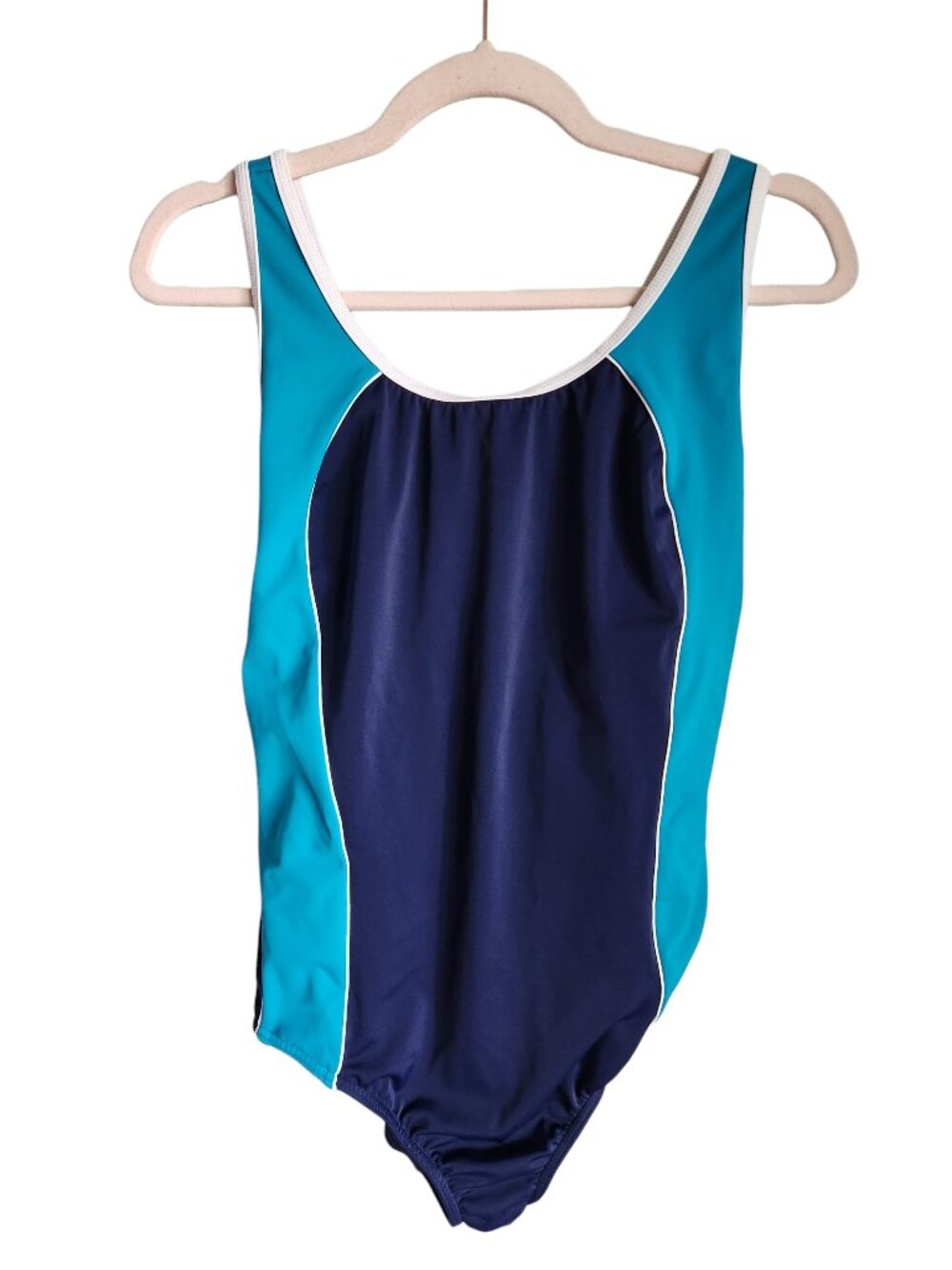 Lands End Swimsuit 18W Blue Teal Women's One Piece Bathing Suit Colorblock